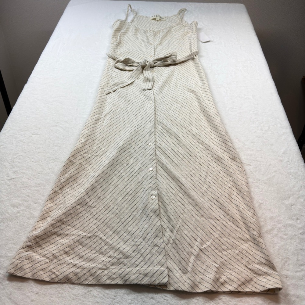 Hiatus Button Up Tie Waist Maxi Dress‎ Womens XL Cream Pinstripe NEW NWT